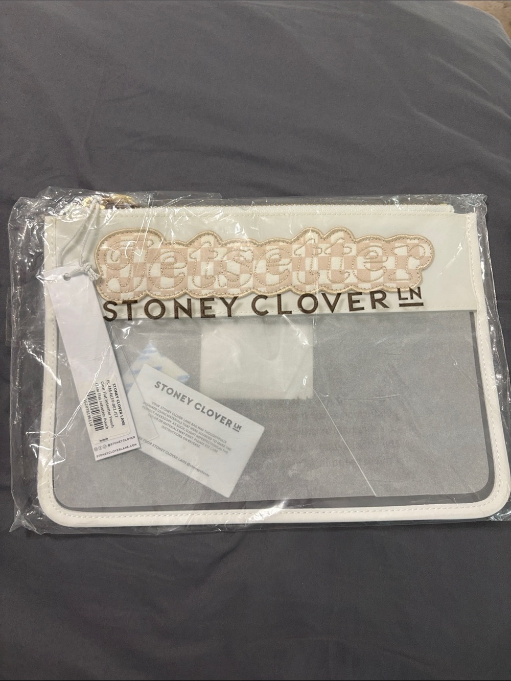 Stoney Clover Lane Clear Zip Pouch with White Trim and Gold Hardware